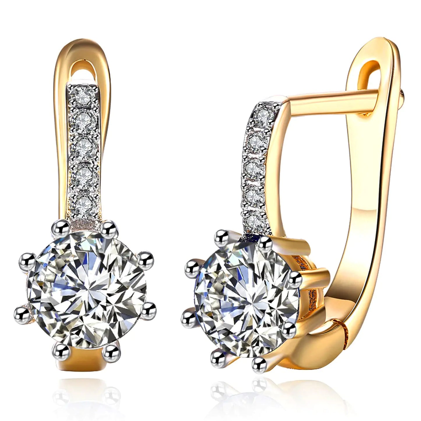 14K Rose Gold Huggie Stud Earrings for Women Gold Hoop Earrings Multicolored Crystal Elements Fashion Bridal Jewelry Gold CZ