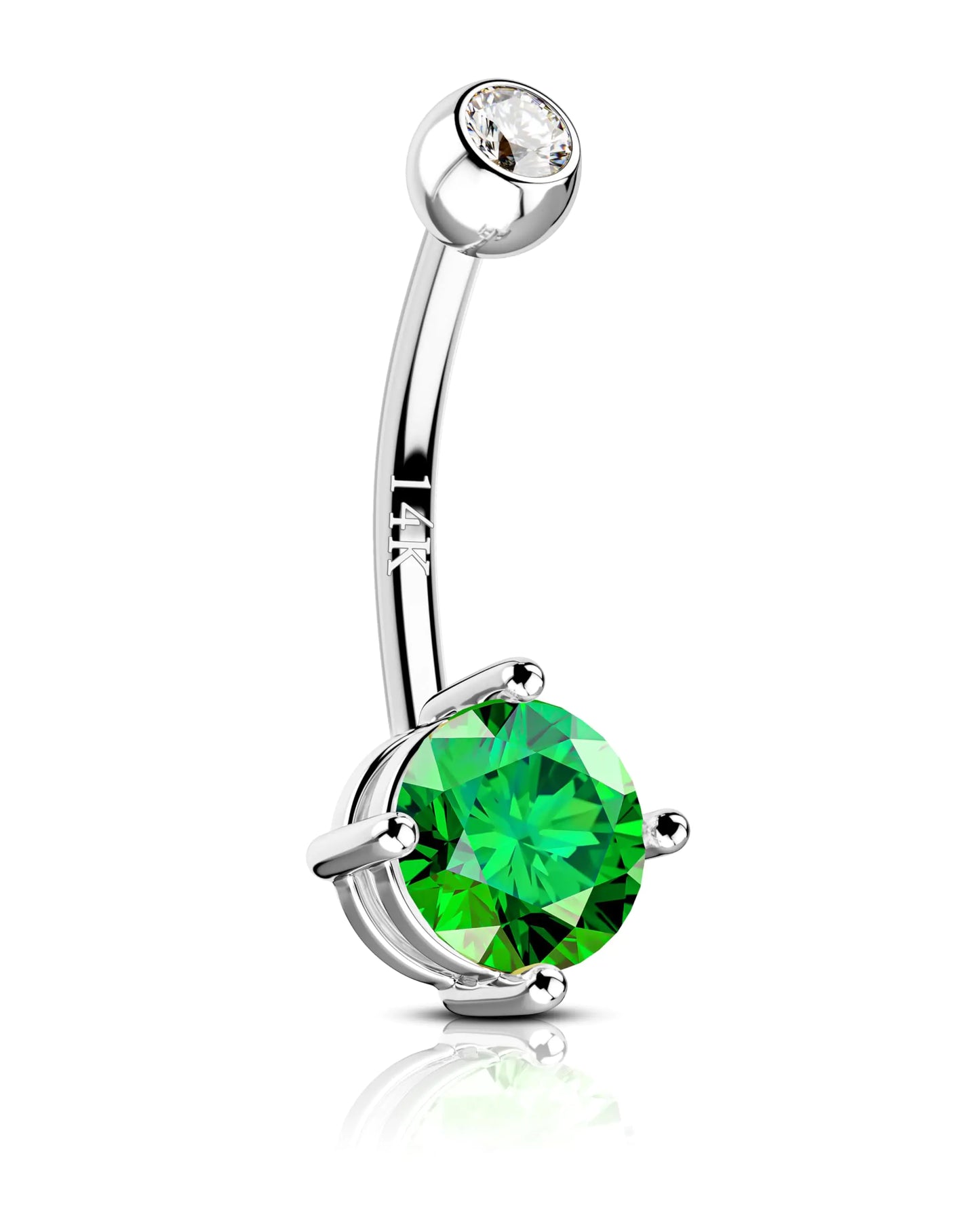 COCHARM 14K White Gold Belly Button Rings Emerald CZ White Gold Belly Rings White Gold Navel Rings 14g Real Gold Navel Piercing Jewelry for Women