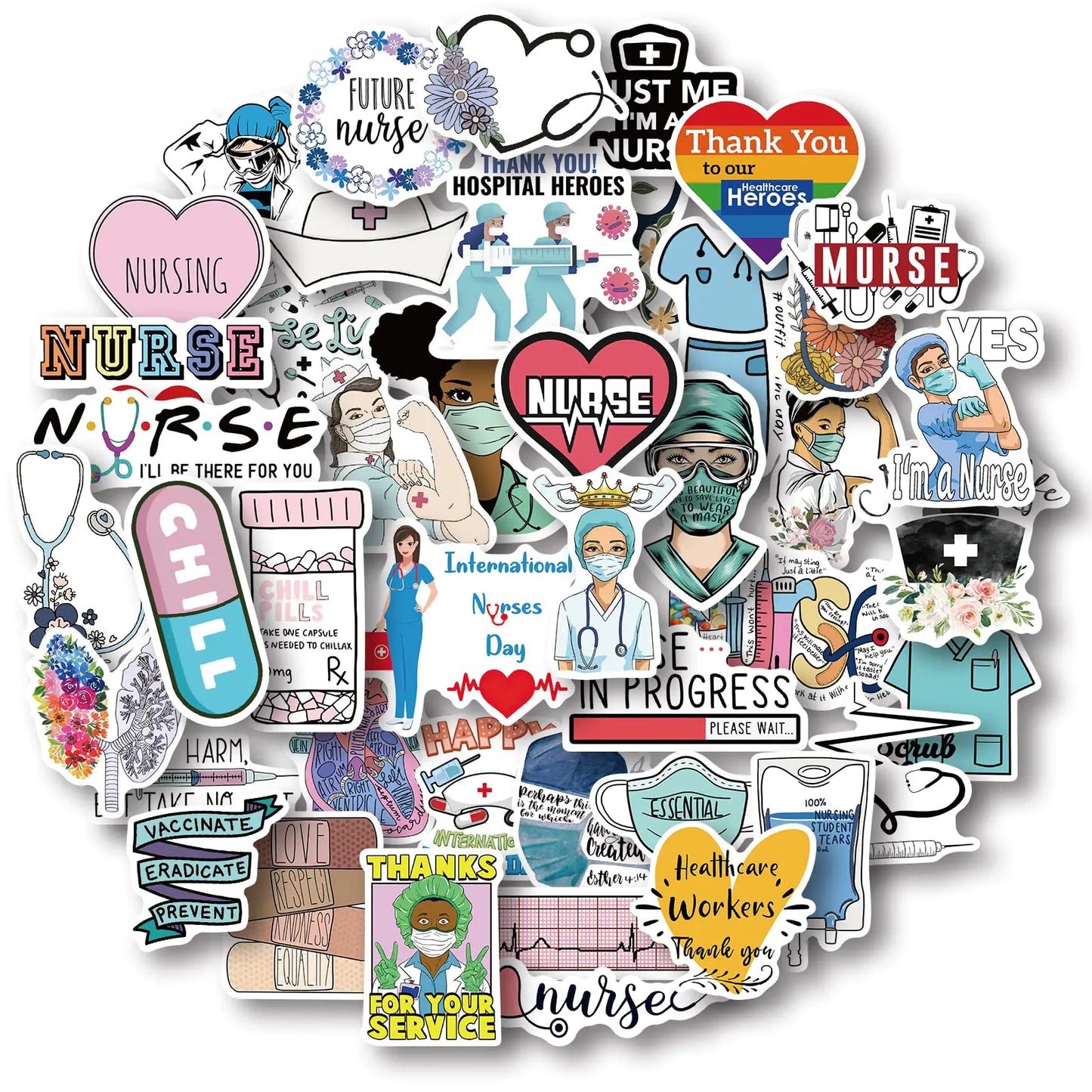 Aowplc 50 Pcs Nurse Stickers Vinyl Nursing Stickers Decals for Laptops and Water Bottles Nurse Accessories for Work