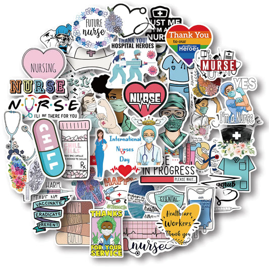 Aowplc 50 Pcs Nurse Stickers Vinyl Nursing Stickers Decals for Laptops and Water Bottles Nurse Accessories for Work