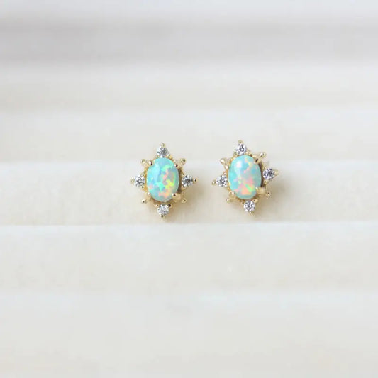 Designer original new diamond-studded oval artificial opal earrings❤️❤️