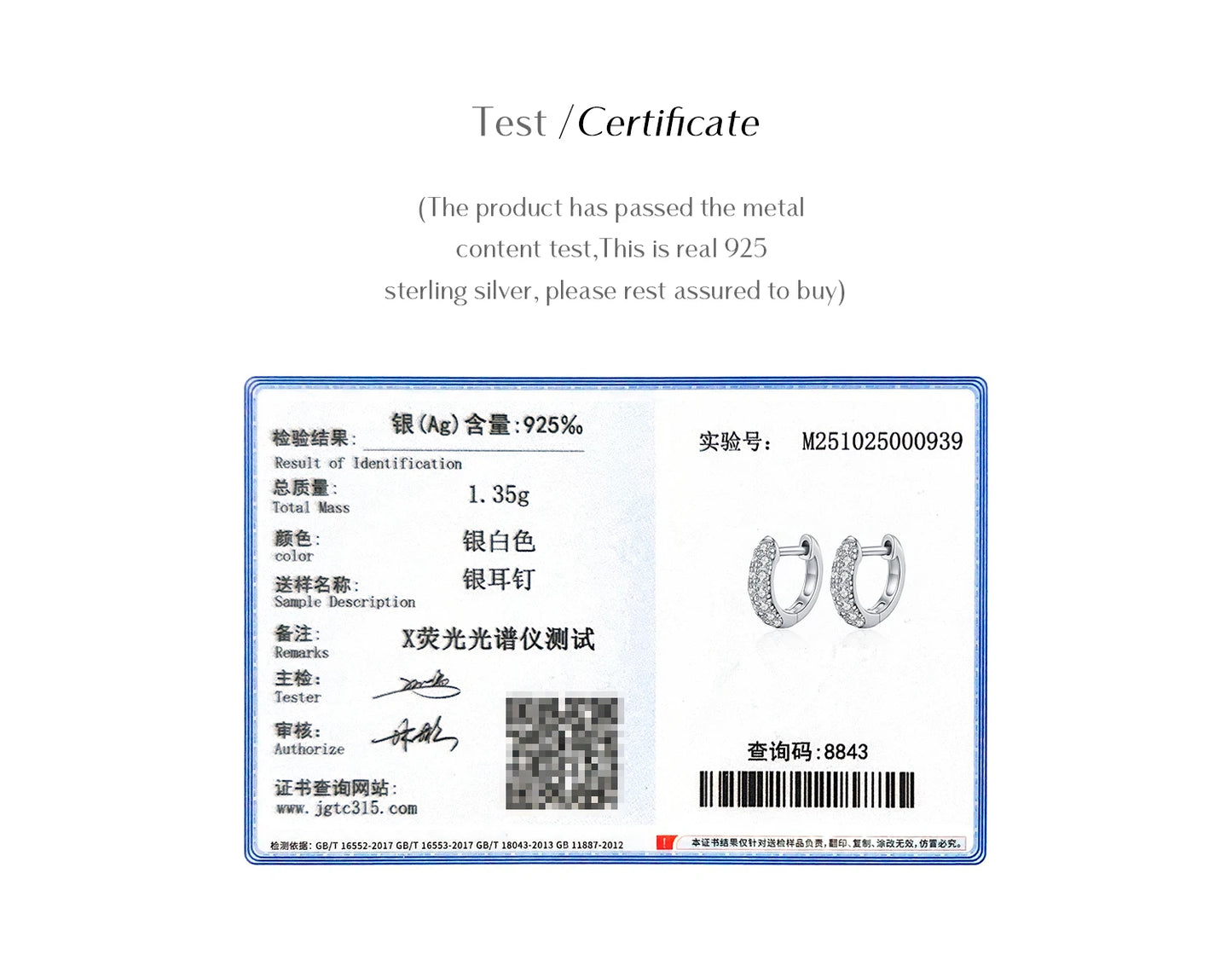 MODIAN D Color Sparkling Moissanite Circle Ear Buckle 925 Sterling Silver; cute ❤️