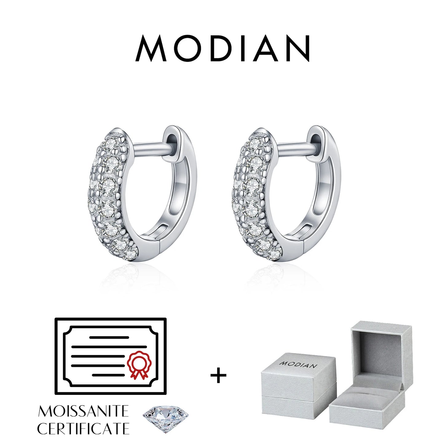 MODIAN D Color Sparkling Moissanite Circle Ear Buckle 925 Sterling Silver; cute ❤️