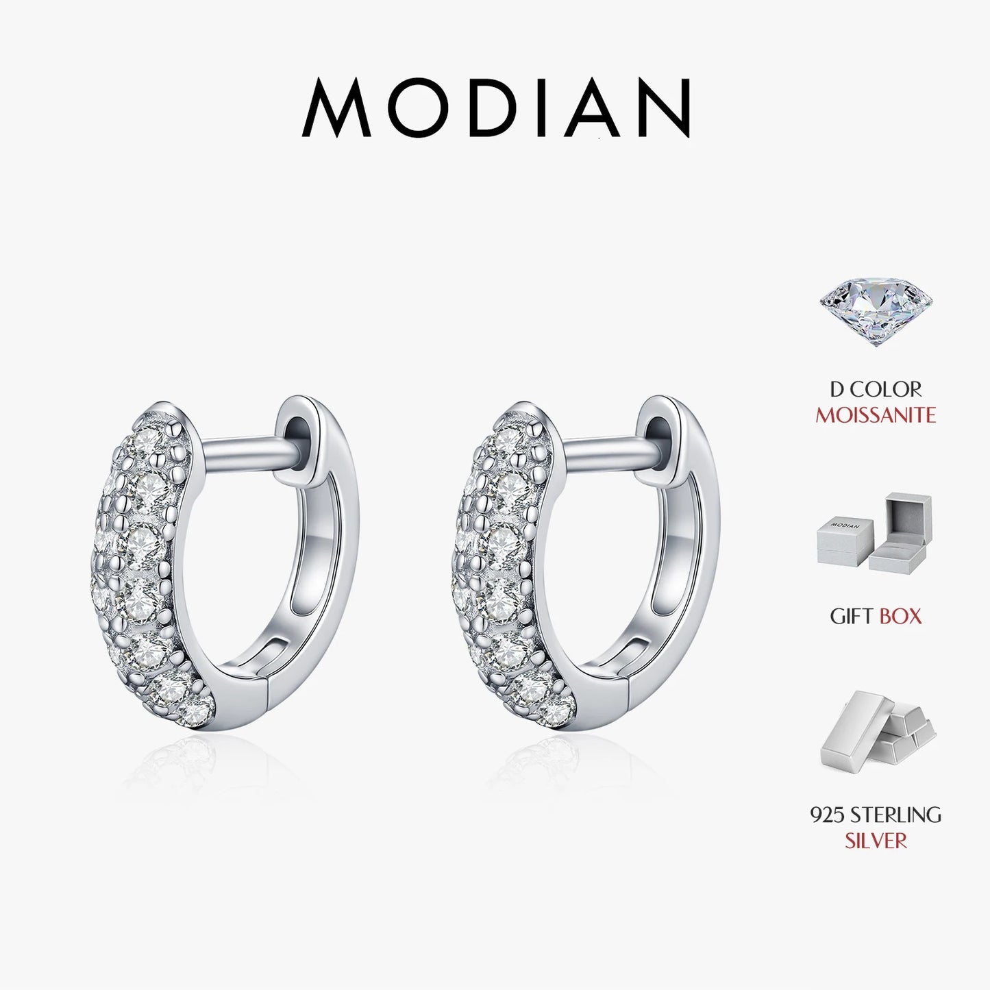 MODIAN D Color Sparkling Moissanite Circle Ear Buckle 925 Sterling Silver; cute ❤️