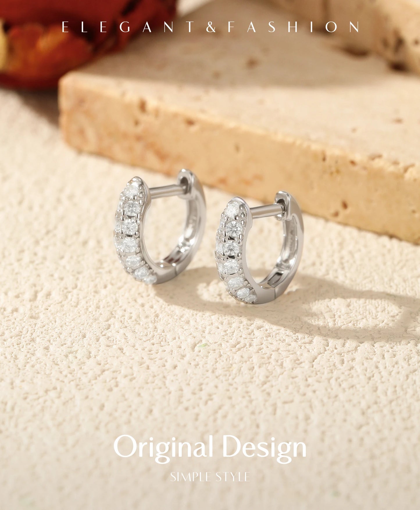 MODIAN D Color Sparkling Moissanite Circle Ear Buckle 925 Sterling Silver; cute ❤️